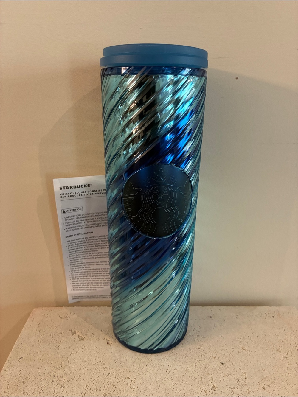 Starbucks Iridescent Blue Swirl Travel Tumbler mug cup NEW blue